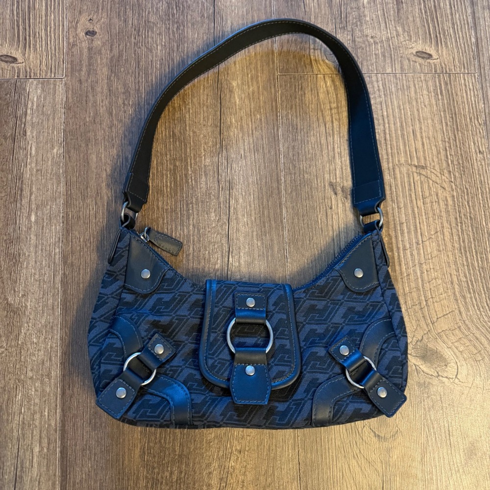 H&M Divided Black Y2K Monogram Jacquard Shoulder Baguette Bag Buckle Goth Grunge